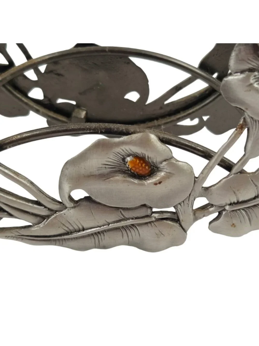 Pewter Votive Candle Holder Painted Hummingbirds Sculpted Calla Lillies Open Fra